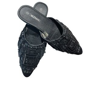 Isaac Mizrahi Black Bead/Sequin Mule Flats